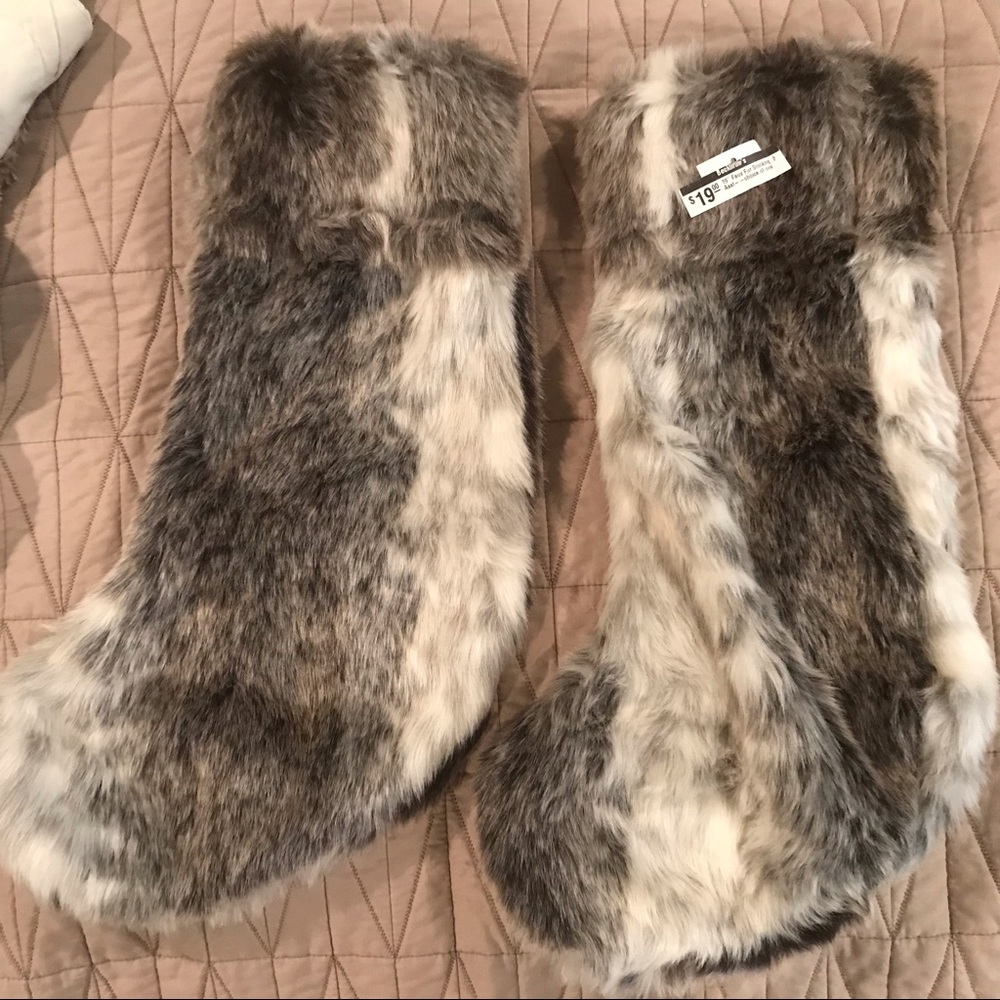 3 Faux fur Christmas stockings, brand new with tags.  Smoke free home.